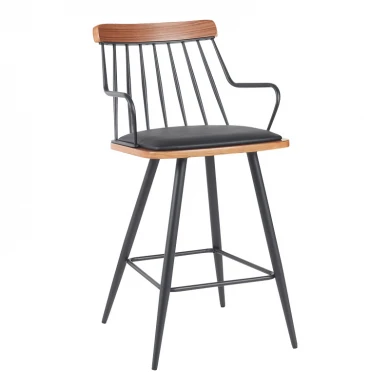 Posse bar stool pakoworld metal black-walnut wood-black pu 48x54x92.5cm