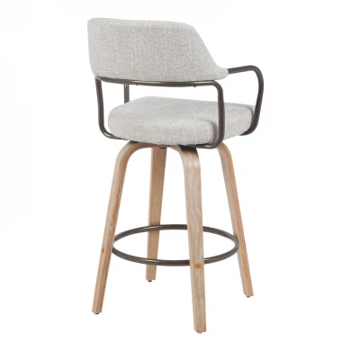 Rotating middle-height bar stool Tertia pakoworld metal-wood and fabric in beige-brown color 54x52x98cm