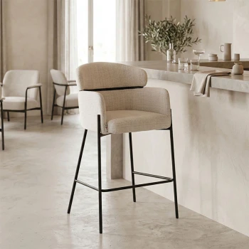 Bar stool Tolerse Inart beige fabric-leg black metal