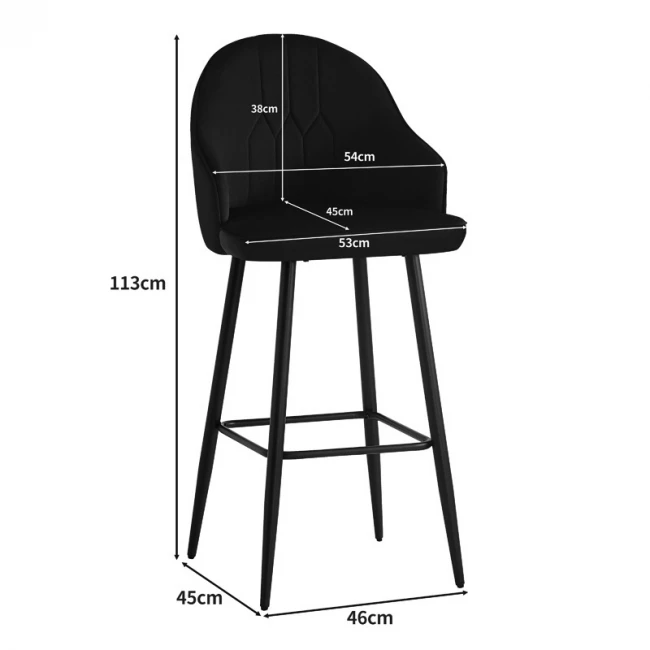 Bar stool Velva pakoworld velvet in black color 46x45x113cm