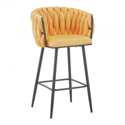 Vivian bar stool pakoworld yellow velvet-leg black metal 57x50x100cm