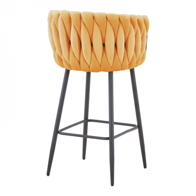 Vivian bar stool pakoworld yellow velvet-leg black metal 57x50x100cm