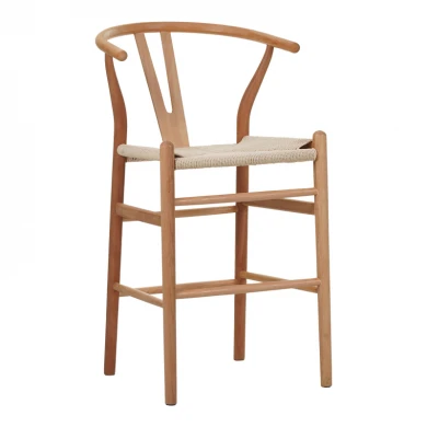 Bar stool Wishbone pakoworld middle height rubberwood-rope in natural shade 55x49x96cm
