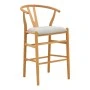 Middle-height bar stool Wishbone pakoworld rubberwood-fabric in natural-grey color 51x60x95cm