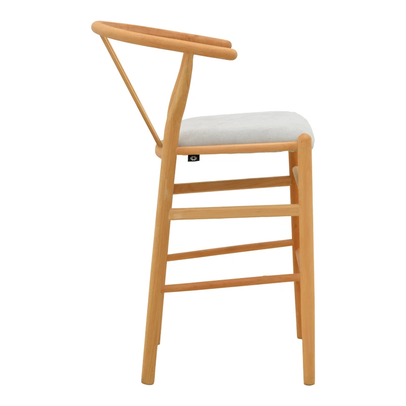 Middle-height bar stool Wishbone pakoworld rubberwood-fabric in natural-grey color 51x60x95cm