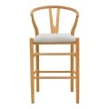 Middle-height bar stool Wishbone pakoworld rubberwood-fabric in natural-grey color 51x60x95cm
