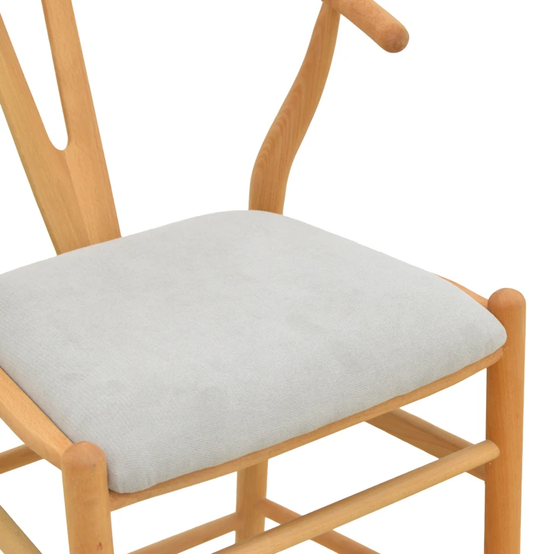 Middle-height bar stool Wishbone pakoworld rubberwood-fabric in natural-grey color 51x60x95cm