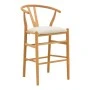 Middle-height bar stool Wishbone pakoworld rubberwood-fabric in natural-beige color 51x60x95cm