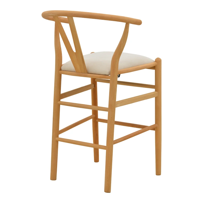 Middle-height bar stool Wishbone pakoworld rubberwood-fabric in natural-beige color 51x60x95cm