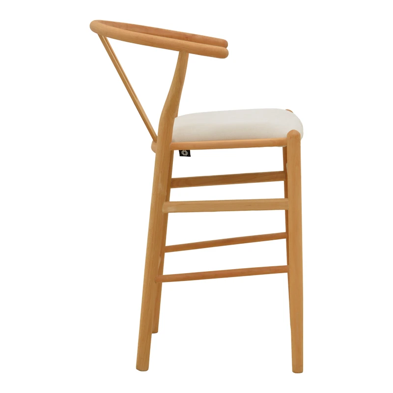 Middle-height bar stool Wishbone pakoworld rubberwood-fabric in natural-beige color 51x60x95cm