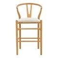Middle-height bar stool Wishbone pakoworld rubberwood-fabric in natural-beige color 51x60x95cm