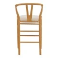 Middle-height bar stool Wishbone pakoworld rubberwood-fabric in natural-beige color 51x60x95cm