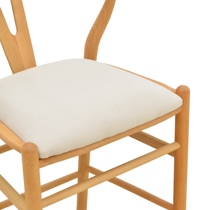 Middle-height bar stool Wishbone pakoworld rubberwood-fabric in natural-beige color 51x60x95cm