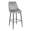 Zedna bar stool pakoworld grey velvet with black metal legs 52x57x111cm