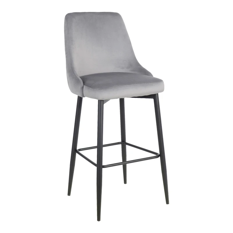 Zedna bar stool pakoworld grey velvet with black metal legs 52x57x111cm