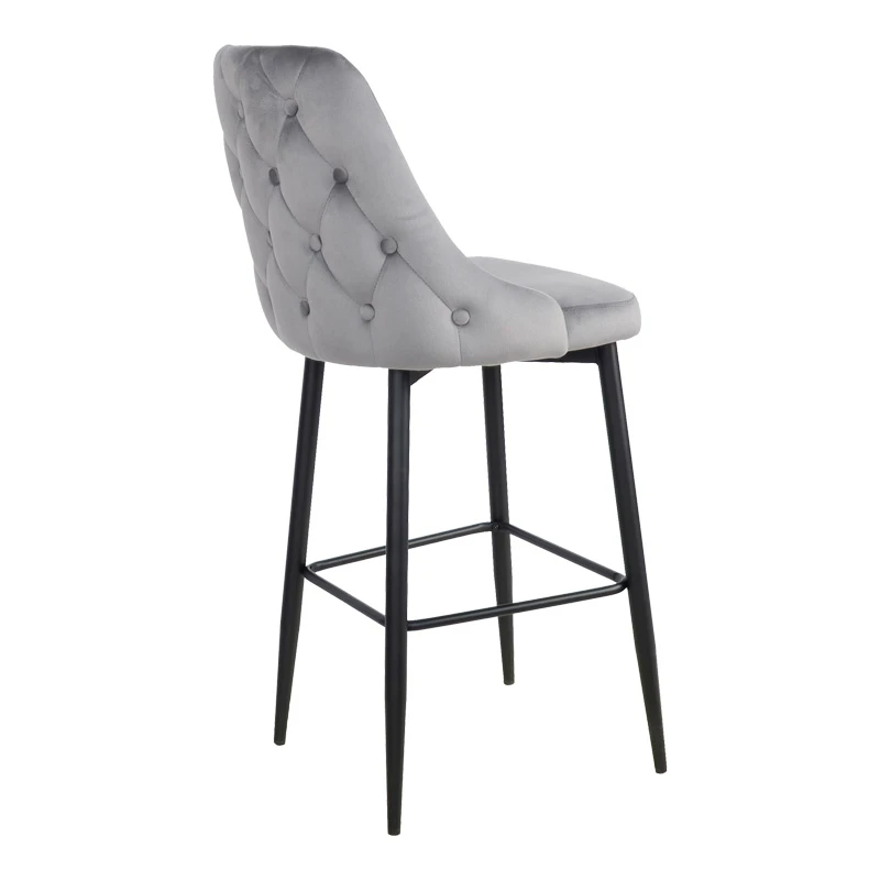 Zedna bar stool pakoworld grey velvet with black metal legs 52x57x111cm