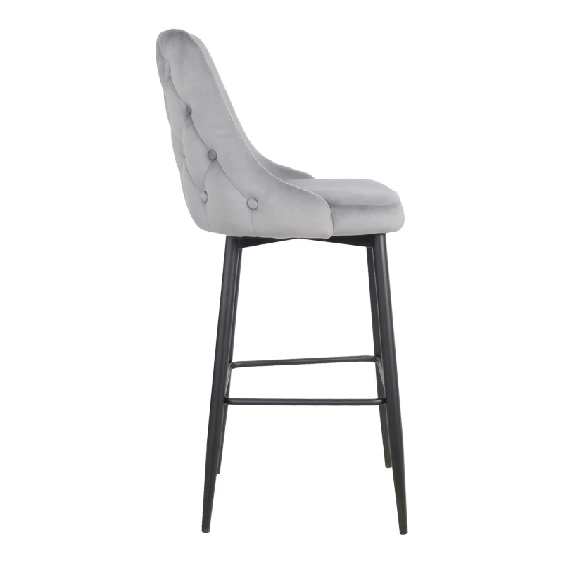 Zedna bar stool pakoworld grey velvet with black metal legs 52x57x111cm