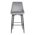 Zedna bar stool pakoworld grey velvet with black metal legs 52x57x111cm