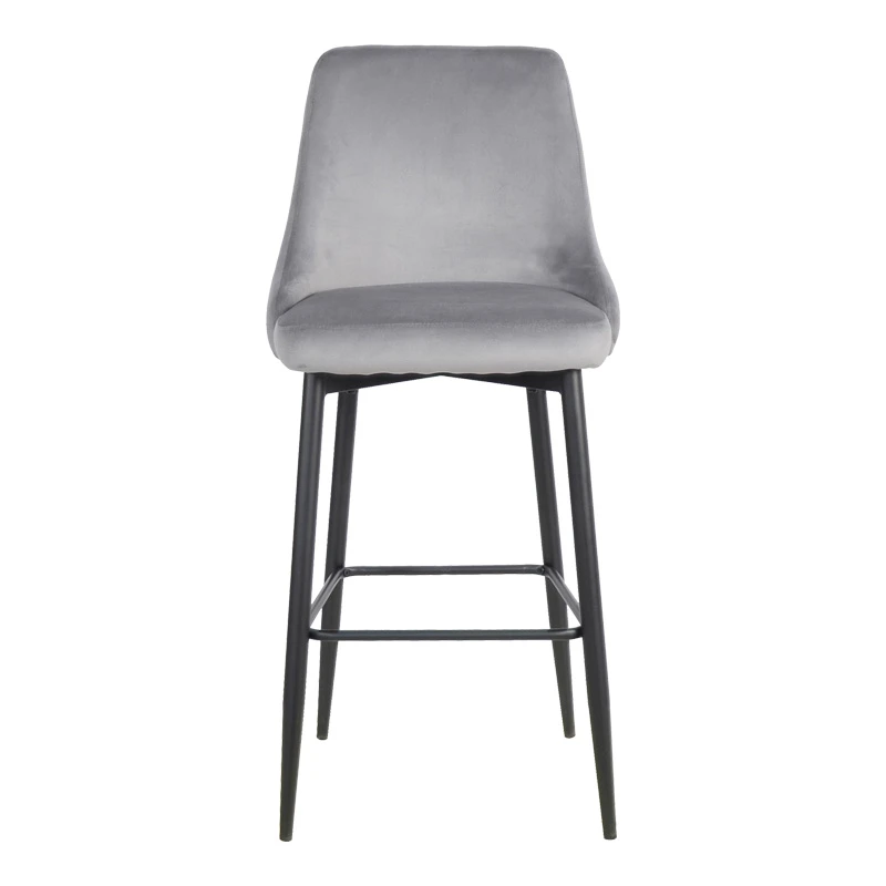 Zedna bar stool pakoworld grey velvet with black metal legs 52x57x111cm