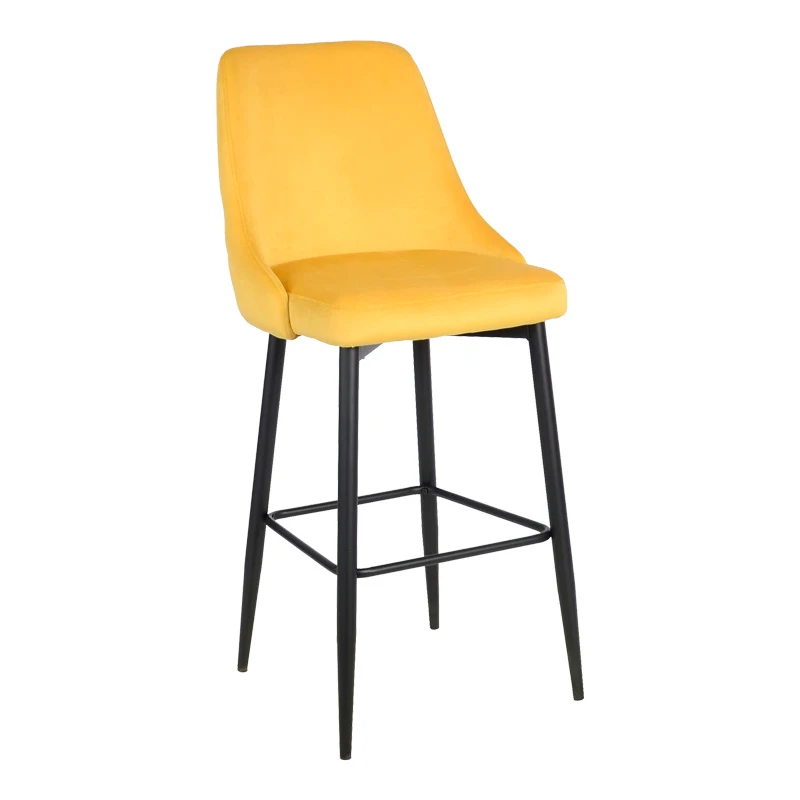 Zedna bar stool pakoworld yellow velvet with black metal legs 52x57x111cm
