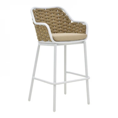 Zuki pakoworld aluminum bar stool stackable with white frame and cushion 55x54x109cm