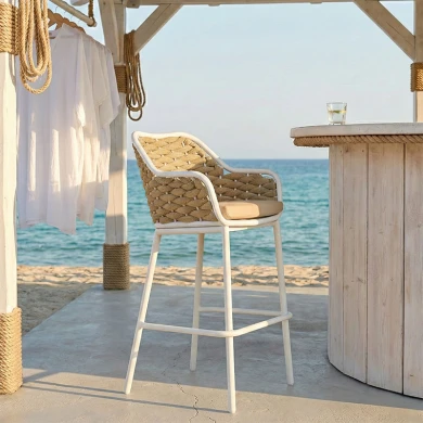 Zuki pakoworld aluminum bar stool stackable with white frame and cushion 55x54x109cm