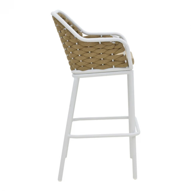 Zuki pakoworld aluminum bar stool stackable with white frame and cushion 55x54x109cm