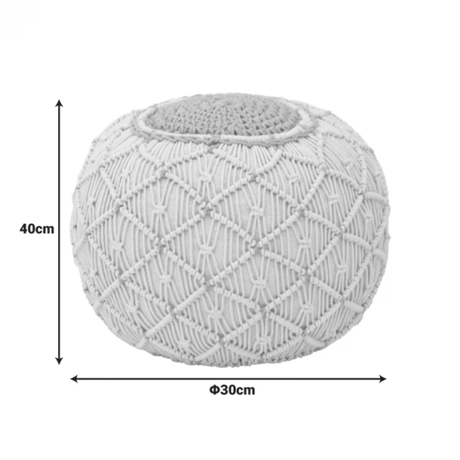 Boha Inart jute stool-pouf in natural and white shade D40x30cm