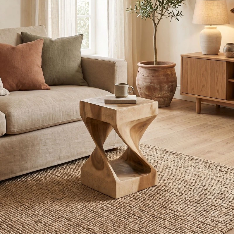 Stool Table Cabair pakoworld suar wood in natural shade 30x30x46cm