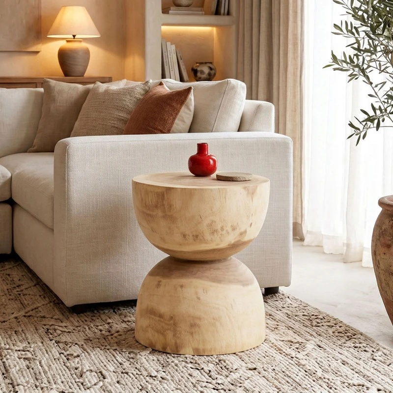 Stool Table Hourglass pakoworld suar wood in natural shade D40x45cm