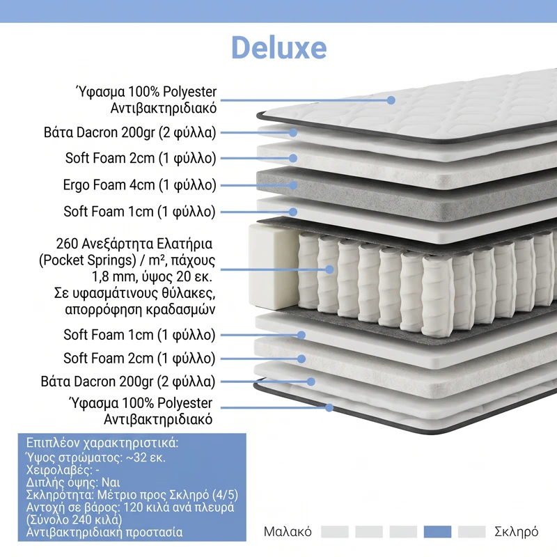Mattress Deluxe pakoworld pocket spring double sided 32cm 150x200cm