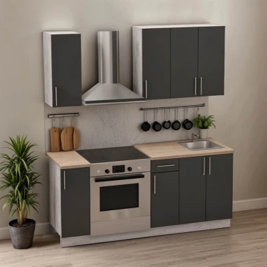 Σύνθεση κουζίνας Festa II pakoworld μελαμίνη σε ανθρακί και πάγκο σε sonoma απόχρωση 120x60x85εκ