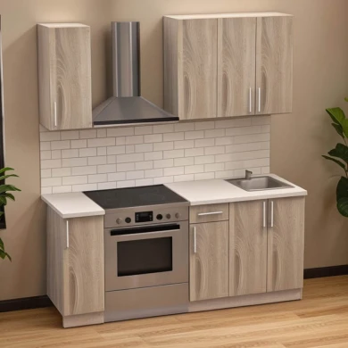 Σύνθεση κουζίνας Festa II pakoworld μελαμίνη σε sonoma απόχρωση και πάγκο σε ανοιχτό γκρι 120x60x85εκ