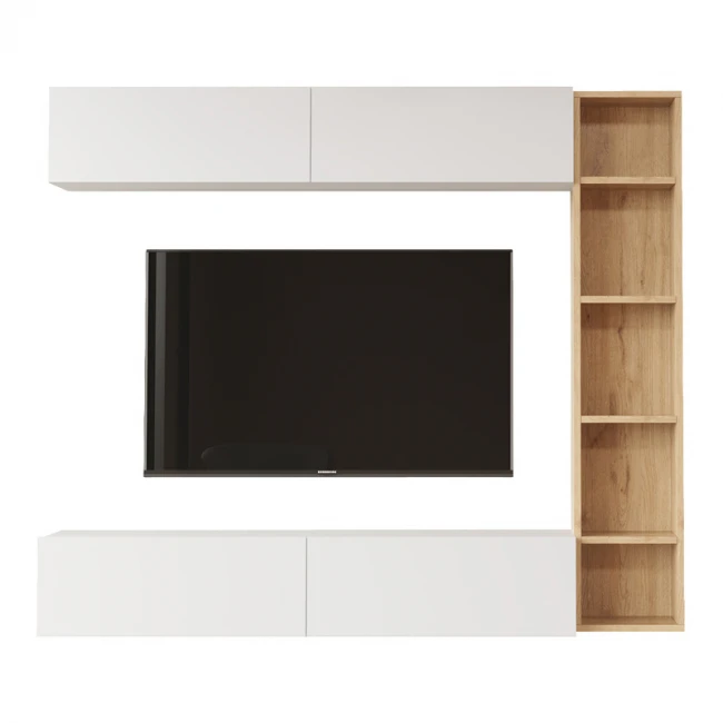 Σύνθετο σαλονιού Compo επιτοίχιο pakoworld σε φυσικό-λευκό απόχρωση 169,10x25,8x143.5εκ