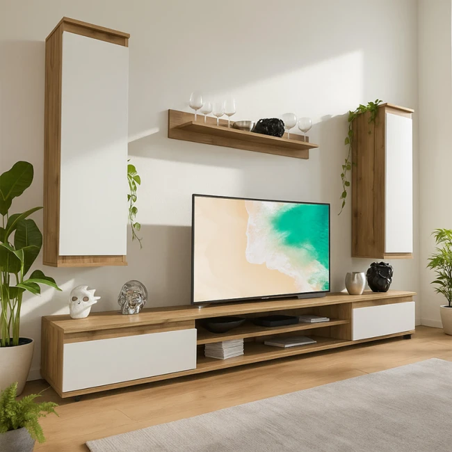 Σύνθετο σαλονιού Sandro pakoworld καρυδί-λευκό 175x37x160εκ