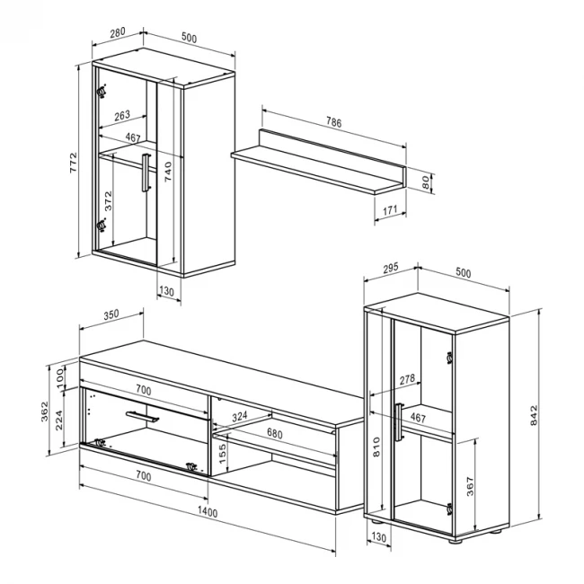 Σύνθετο σαλονιού Zafira pakoworld sonoma-λευκό 190x35x190εκ