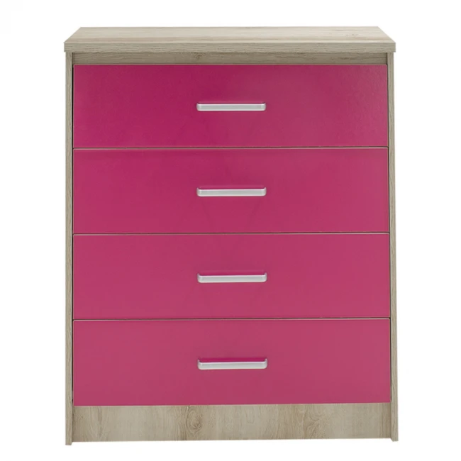 Children's chest of 4 Drawer Looney pakoworld in castillo-pink colour 80x40x95