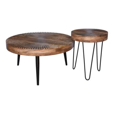 Set of 2 pieces coffee tables Lemia pakoworld mango wood in natural color and black metal leg