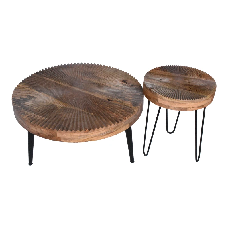 Set of 2 pieces coffee tables Lemia pakoworld mango wood in natural color and black metal leg
