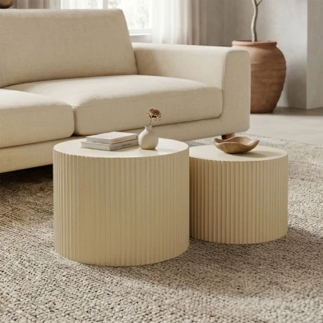 Set of 2 pieces coffee tables Ponty pakoworld cream mango wood
