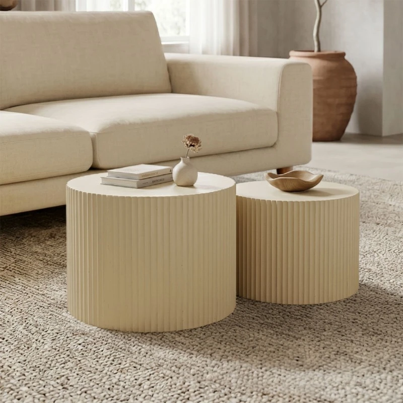 Set of 2 pieces coffee tables Ponty pakoworld cream mango wood