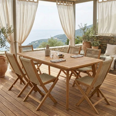 Τραπεζαρία 7 τεμ. Banou-Pino pakoworld teak ξύλο σε φυσική απόχρωση 180/240x100x75εκ