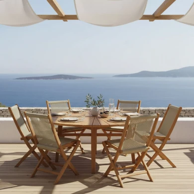 Τραπεζαρία 7τεμ. Banou-Colen pakoworld teak ξύλο σε φυσική απόχρωση Φ150x75εκ