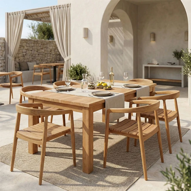 Τραπεζαρία 7τεμ.Noody-Wooly pakoworld teak ξύλο σε φυσική απόχρωση