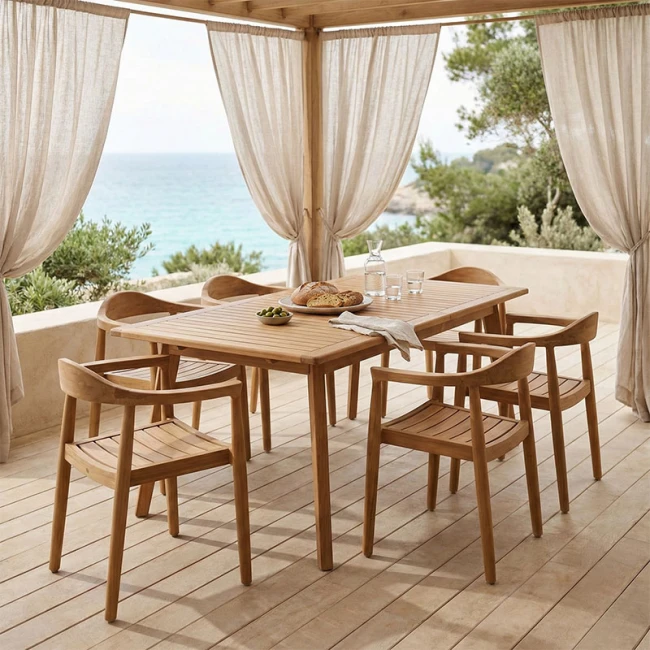 Τραπεζαρία 9 τεμ. Ganny-Pino pakoworld teak ξύλο σε φυσική απόχρωση 180/240x100x75εκ