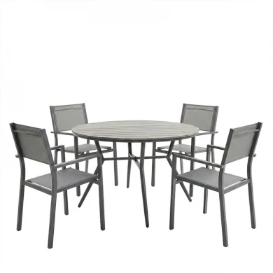 Τραπεζαρία Appa-Moly σετ 5τεμ pakoworld αλουμίνιο και plywood σε ανθρακί απόχρωση Φ120x74εκ