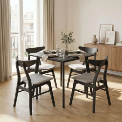 Tραπεζαρία Benson - Orlean pakoworld σετ 5τμχ rustic grey - ύφασμα γκρι 80x80x75εκ