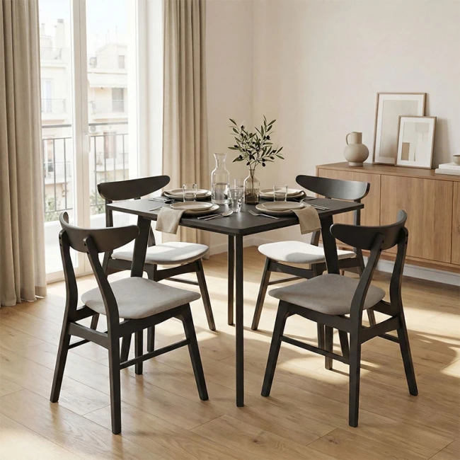 Tραπεζαρία Benson - Orlean pakoworld σετ 5τμχ rustic grey - ύφασμα γκρι 80x80x75εκ