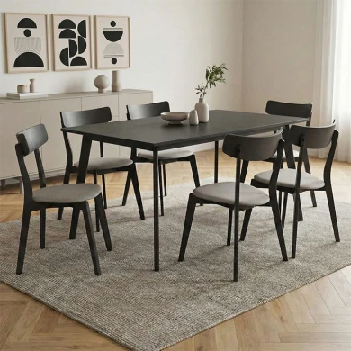 Tραπεζαρία Benson - Toto pakoworld σετ 7τμχ rustic grey - ύφασμα γκρι 150x90x75εκ