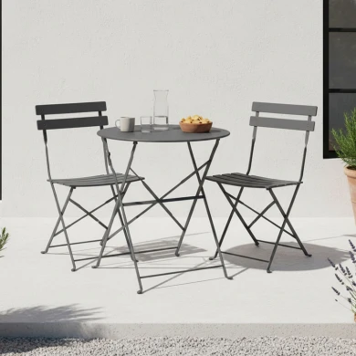 Bistro dining table pakoworld set of 3 pieces, metal, foldable, anthracite color, Φ60x71cm